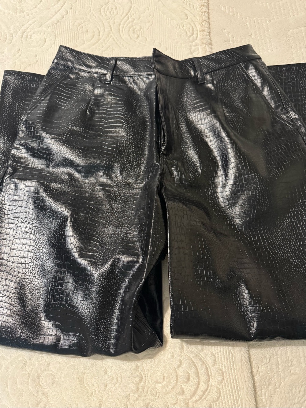Women’s Black Faux Croc Leather Pants - Size 12
